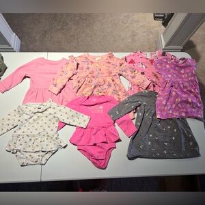 12-18mos girls Mixed 7 item Pink and Gray Long Sleeve Dress & Onesie Bundle